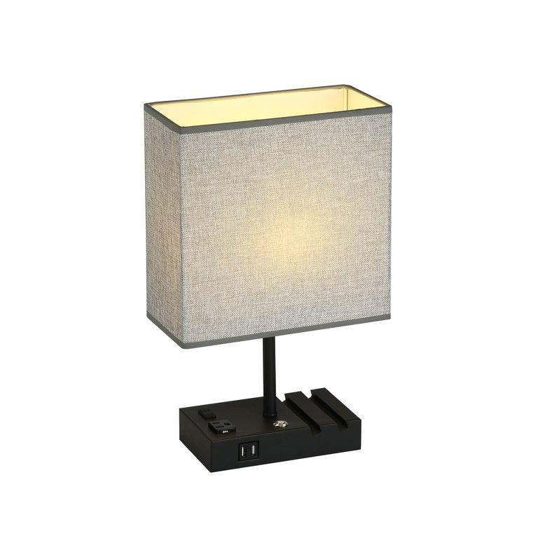 17" Grey Table Lamp With USB Port And Charging Dock