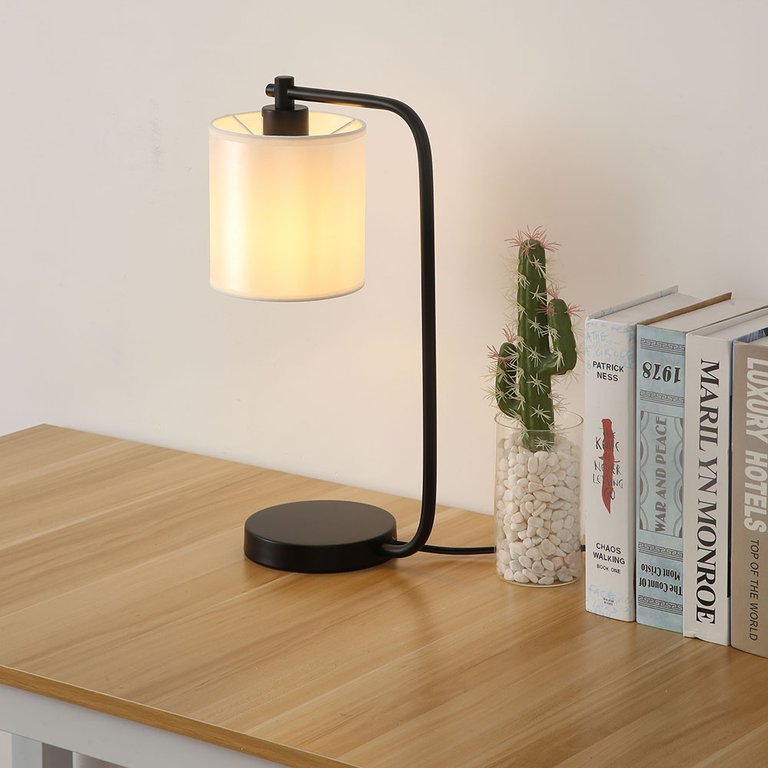 19" Black Industrial Iron Desk Lamp With Fabric Shade