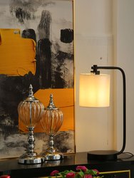 19" Black Industrial Iron Desk Lamp With Fabric Shade