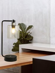 19" Clear Table Lamp With Wireless Charger And Glass Shade