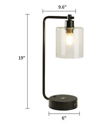 19" Clear Table Lamp With Wireless Charger And Glass Shade