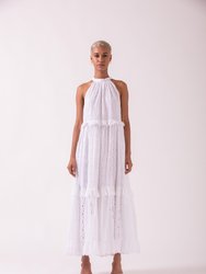 Azalea Halter Neck Tiered Dress - White/White Seed