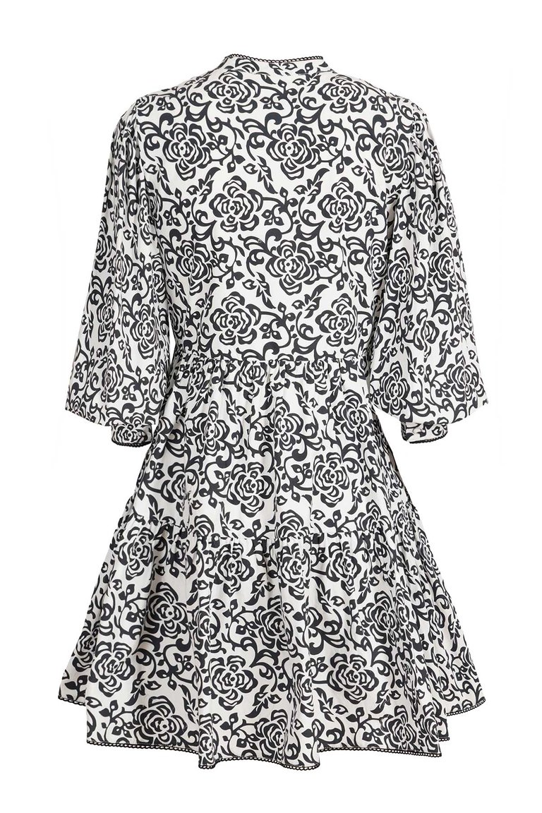 Luisa Mini Dress - Black Floral - Black/White