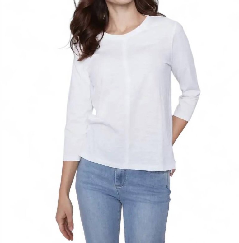 3/4 Sleeve Slub Knit Top In White - White