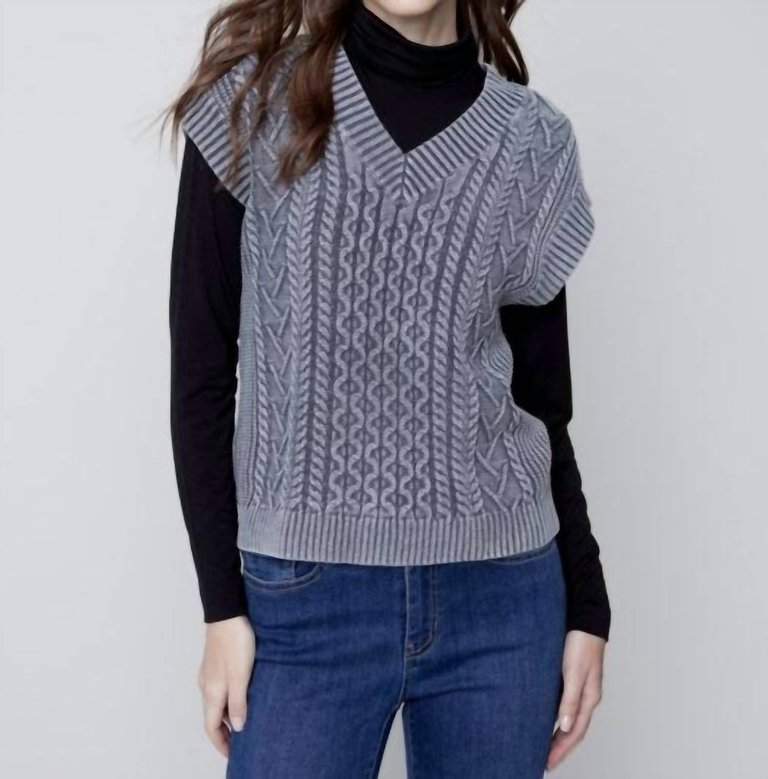 Cable Knit Vest Sweater In Charcoal - Charcoal