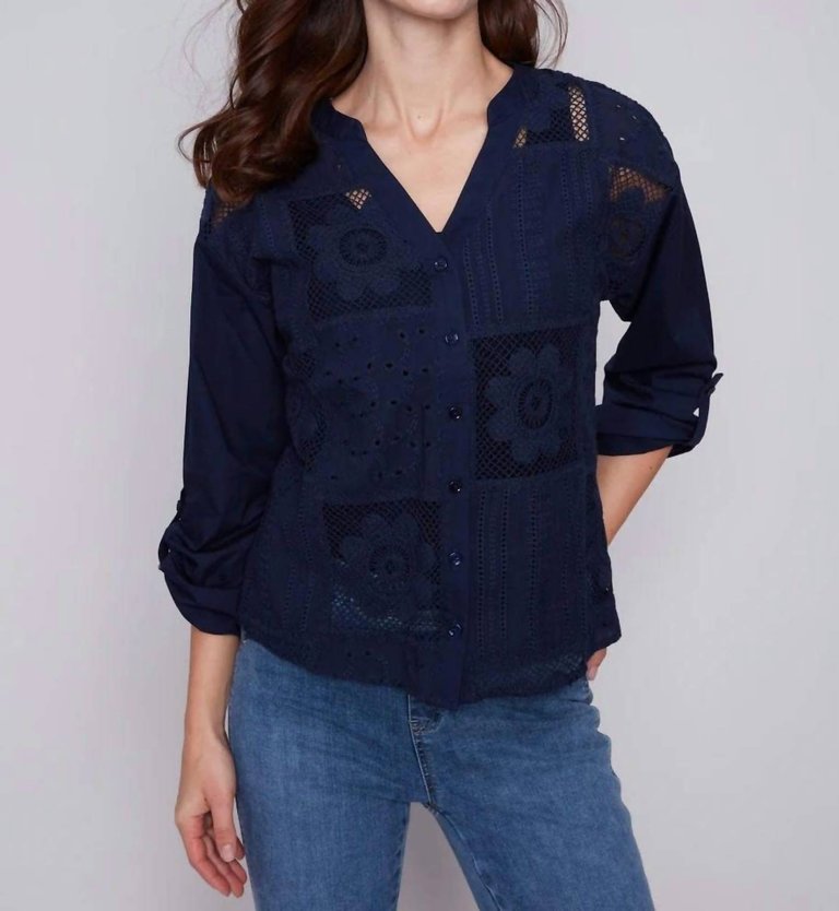 Eyelet Top In Navy