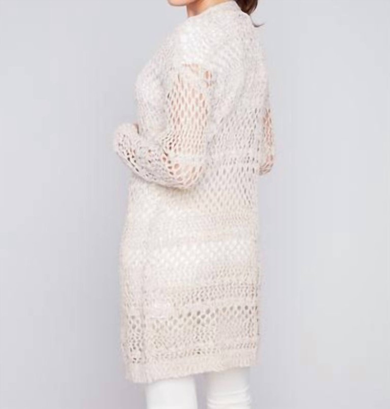 Long Knit Crochet Cardigan In Beige