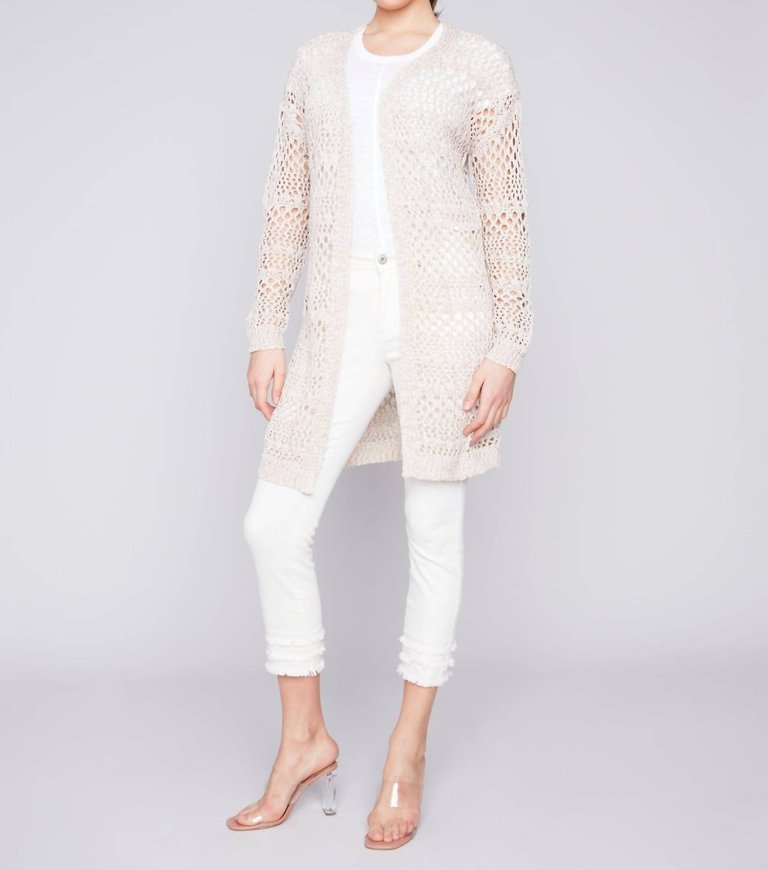 Long Knit Crochet Cardigan In Beige - Beige