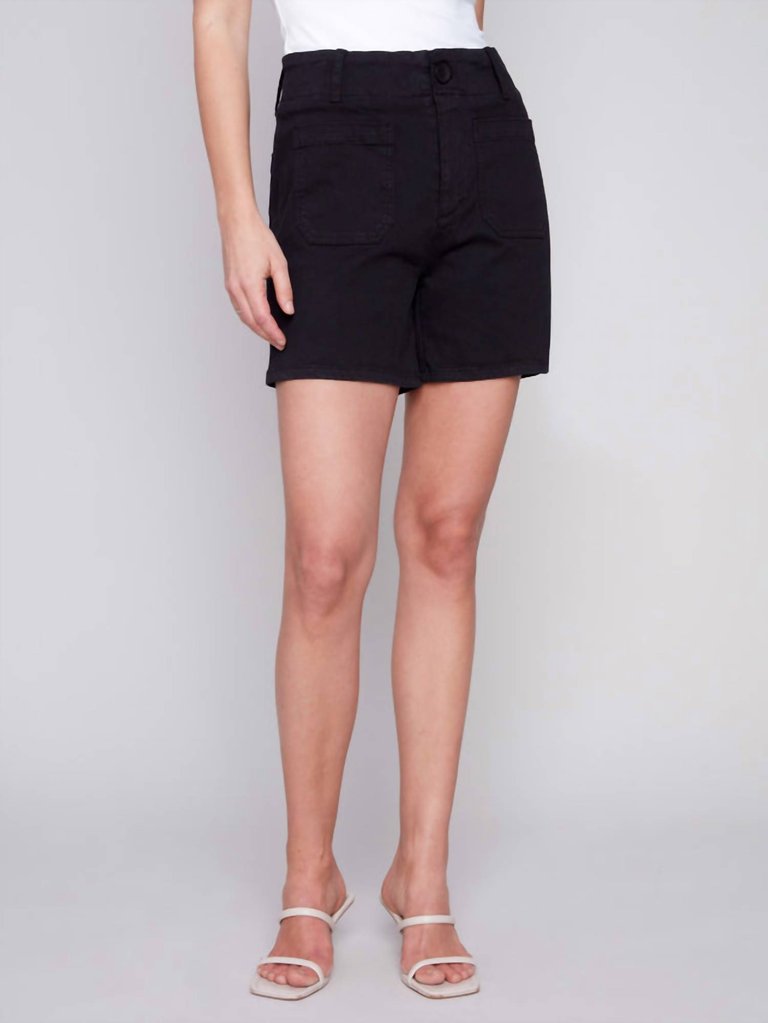 Patch Pocket Shorts In Black - Black