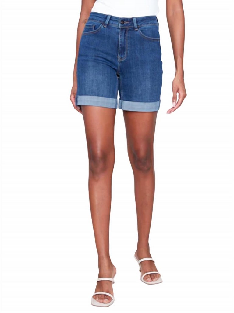 Rolled Up Hem Denim Short In Indigo - Indigo