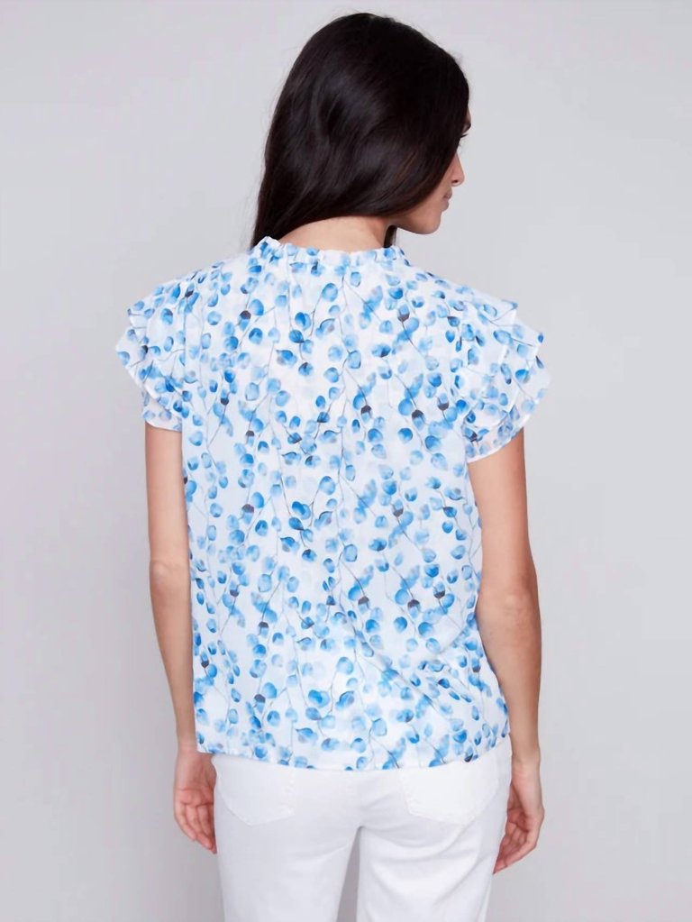 Ruffle Sleeve Blouse In Blue Floral