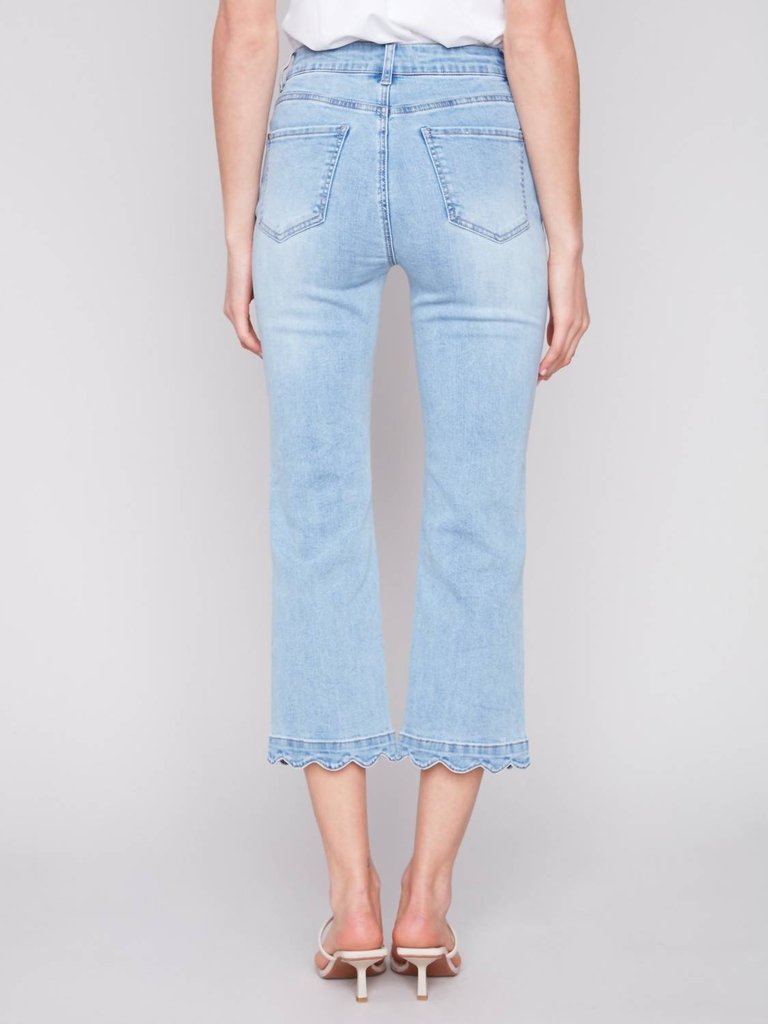 Straight Leg Scallop Denim Pant In Light Blue