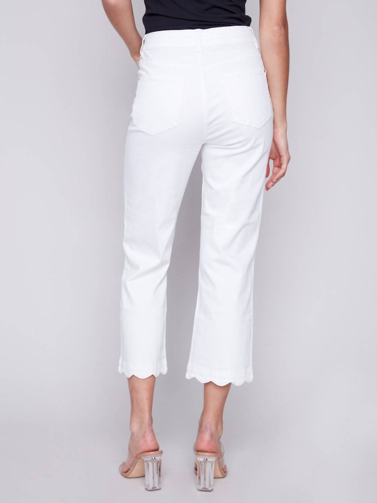 Straight Leg Scallop Denim Pant In White