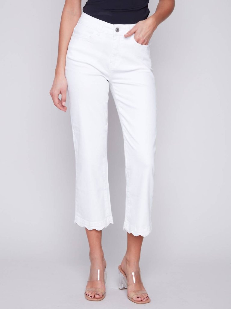 Straight Leg Scallop Denim Pant In White - White