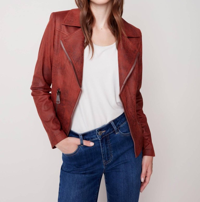 Vintage Faux Leather Jacket In Cinnamon - Cinnamon