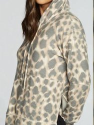 Chaser Rpet Cozy Knit Hoodie With Side Slits - Jungle Leopard