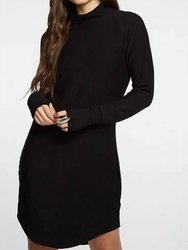 Cozy Knit Long Sleeves Raglan Turtleneck Shirttail Mini Dress - Black