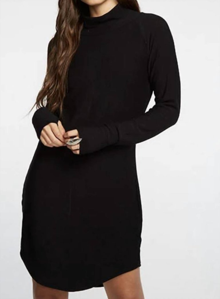 Cozy Knit Long Sleeves Raglan Turtleneck Shirttail Mini Dress - Black