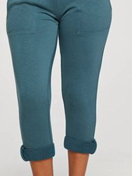 French Terry Cropped Rolled Hem Jogger - Riviera