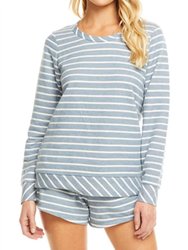 French Terry Striped Open Neck L/S Pullover - Stripe
