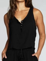 Heirloom Wovens Cropped Snap Front Racerback Henley - True Black