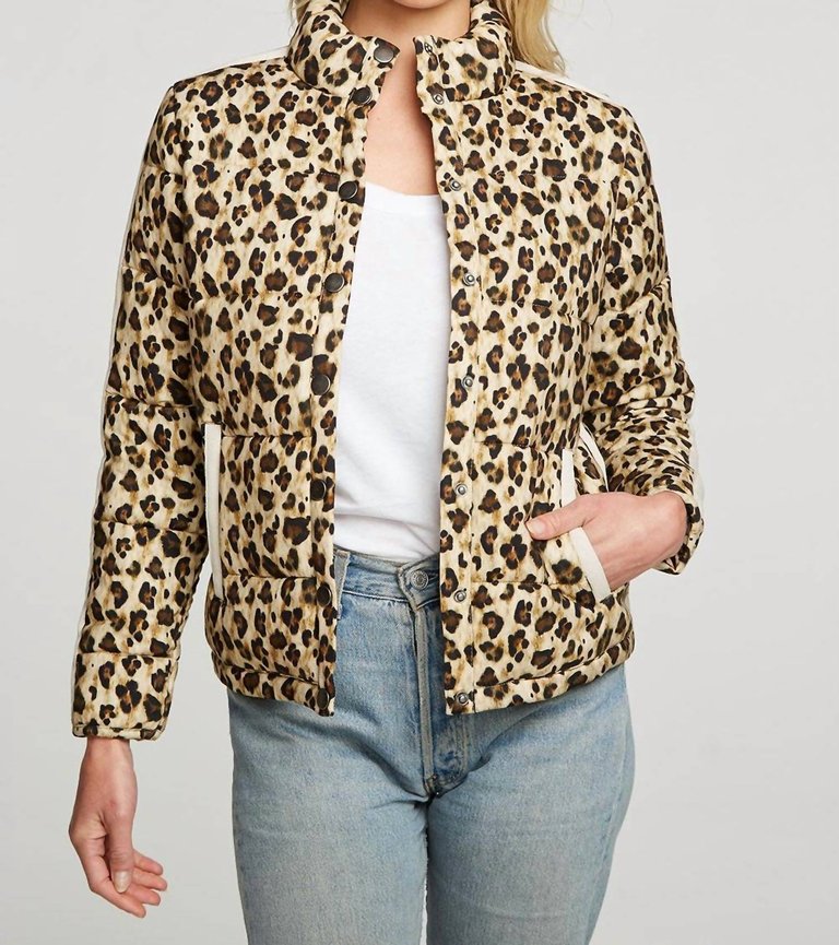 Heirloom Wovens Quilted Cropped Mock Neck Puffer Jacket - Bobcat Print