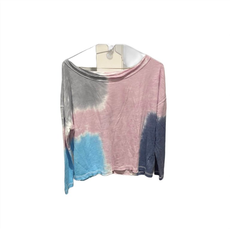 Long Sleeve Slub Jersey Open Neck Drop Shoulder Tee Tie Dye - Tie Dye