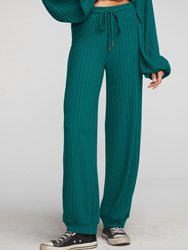 Ribbed Knit Blouson Hem Joggers - Emerald