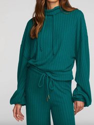 Ribbed Knit Cropped Pullover With Elastic Hem - Emerald