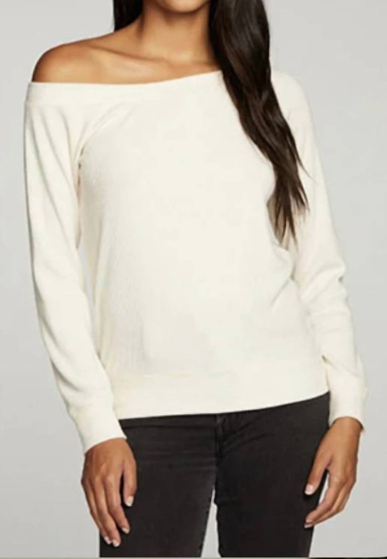 Rpet Love Rib Off Shoulder Raglan Pullover - Eggnog