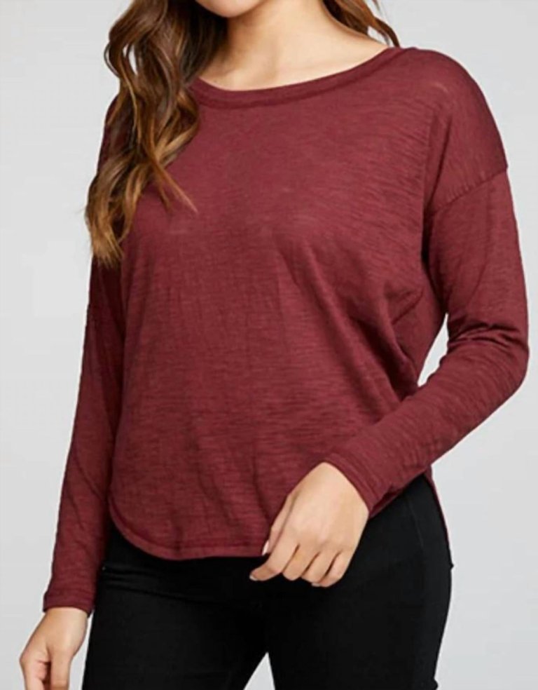 Slub Jersey Long Sleeve Hi Lo Shirttail Tee - Rioja