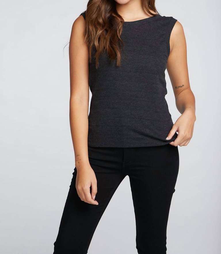 Triblend Rib Shirred Back V Muscle Tank Top - Black