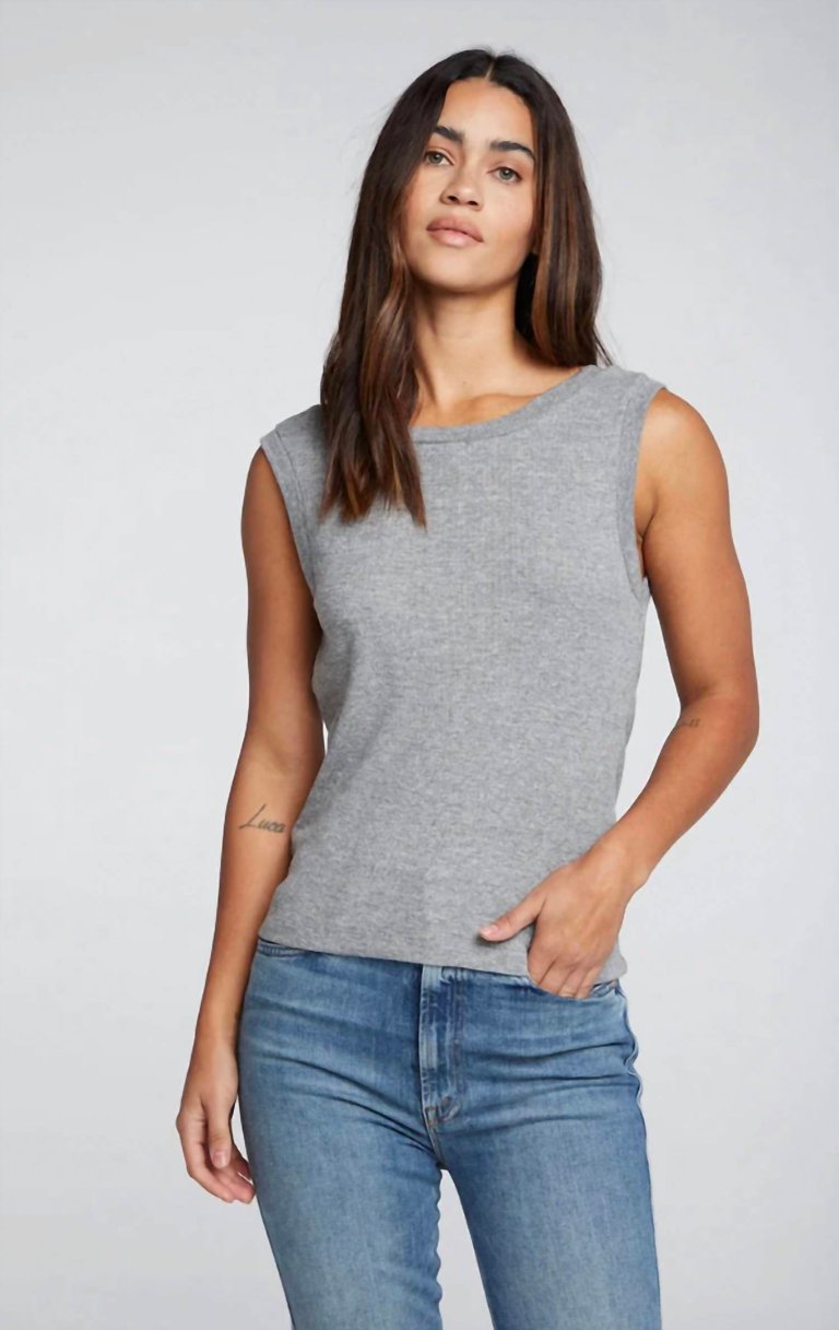 Triblend Rib Shirred Back V Muscle Tank - Streaky Grey