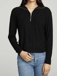 Zip Up Mock Neck Long Sleeve Pullover - True Black