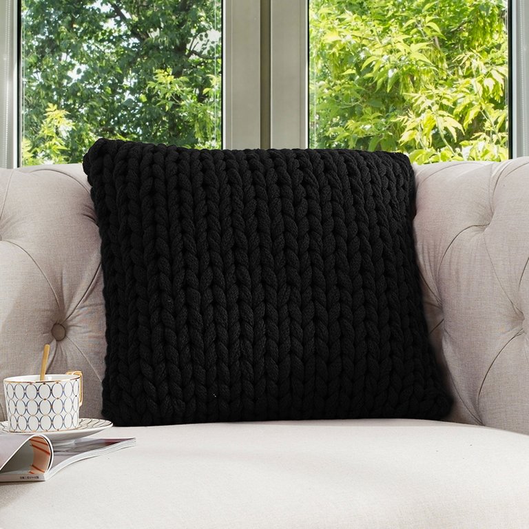 18" x 18" Knitted Throw Pillow - Black