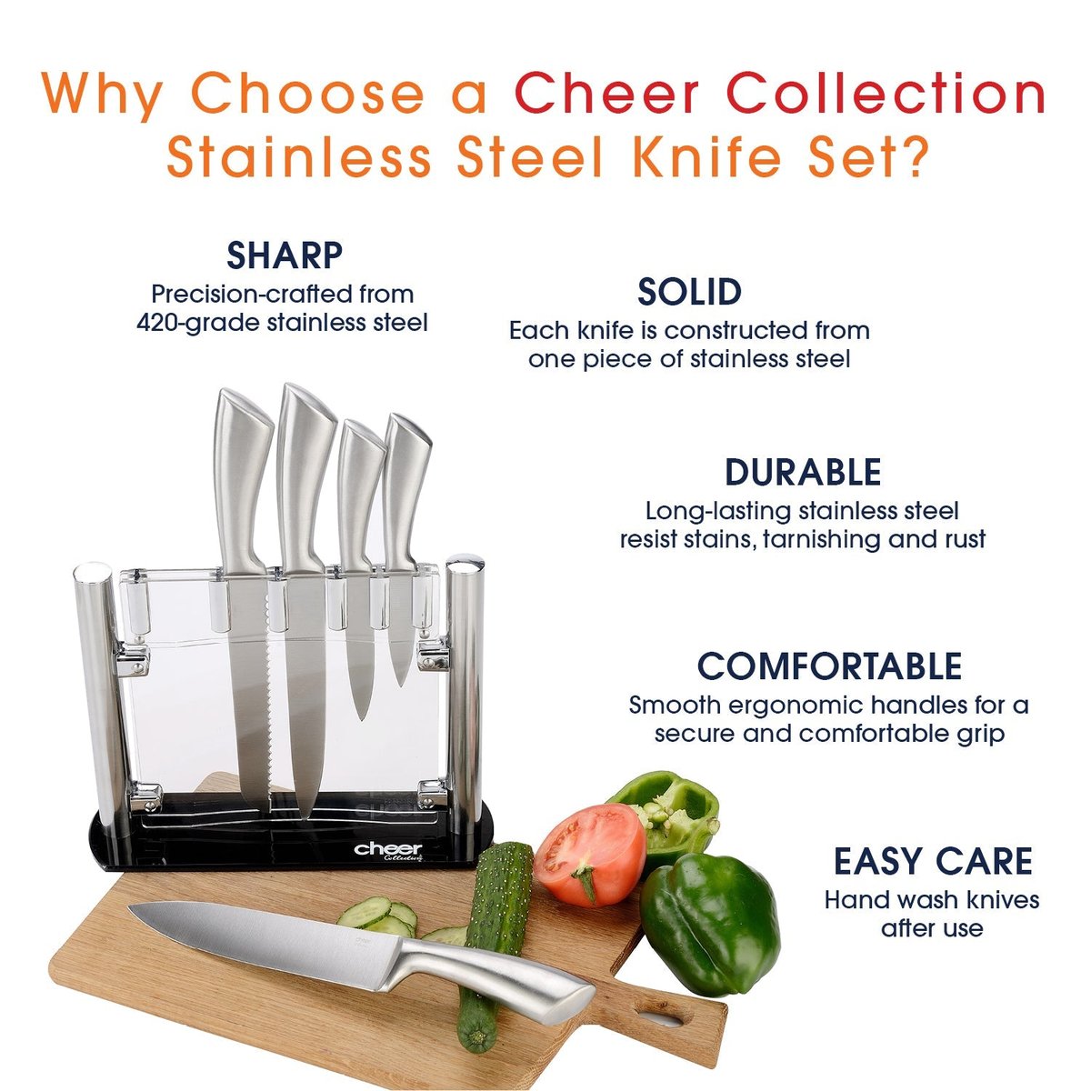 Cheer Collection 6pc Stainless Steel Kitchen Knife Set