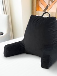 Backrest Reading Pillow - Plush Fiber Filled TV and Gaming Pillow with Armrest - Black