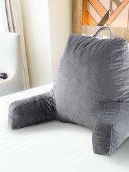 Backrest Reading Pillow - Plush Fiber Filled TV and Gaming Pillow with Armrest - Gray
