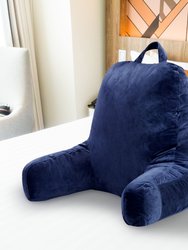Backrest Reading Pillow - Plush Fiber Filled TV and Gaming Pillow with Armrest - Navy