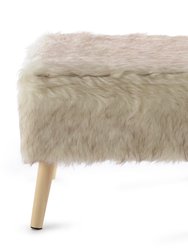 Cheer Collection Faux Fur Wood Leg Stool - Beige