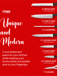 Chef Knife Set (7 Piece) with Rotating Stand - Sharp Serrated and Standard Blades