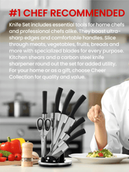 Chef Knife Set (7 Piece) with Rotating Stand - Sharp Serrated and Standard Blades