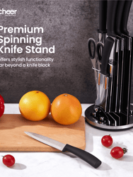 Chef Knife Set (7 Piece) with Rotating Stand - Sharp Serrated and Standard Blades