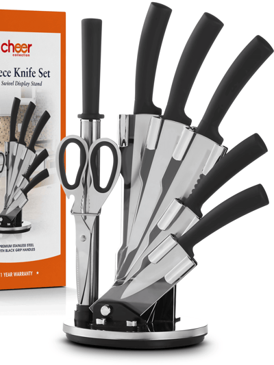 Cheer Collection Chef Knife Set (7 Piece) with Rotating Stand - Sharp Serrated and Standard Blades product