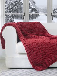 Chunky Cable Knit Throw Blanket - Burgundy