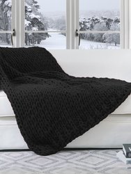 Chunky Cable Knit Throw Blanket - Black