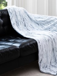 Embossed Faux Fur Throw Blanket - Ultra Soft Fuzzy Blanket - Blue