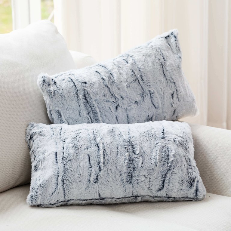 Embossed Faux Fur Throw Pillows -  12" x 20" - White/Blue