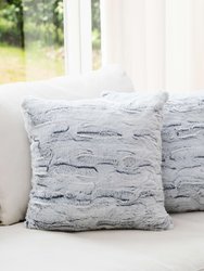 Embossed Faux Fur Throw Pillows - White/Blue
