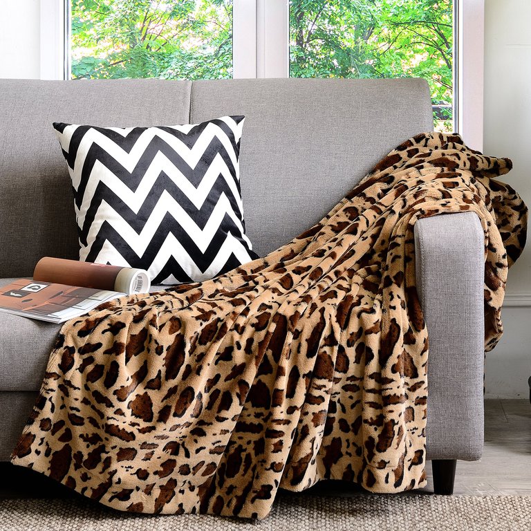 Faux Fur Printed Blanket - Leopard